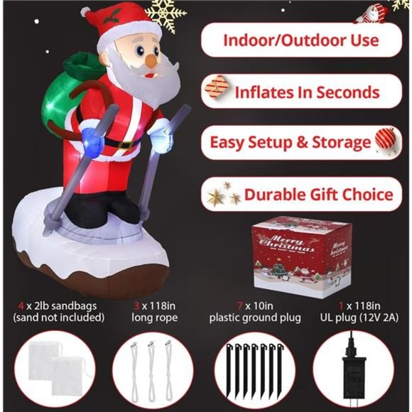 9.25 FT Christmas Inflatable Santa Claus with Gift Sled LED Lights Blow Up Decor - Picture 4 of 7